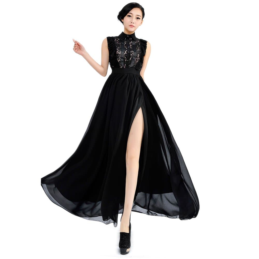 Maxi Dress Black Sleeveless Side High Slits Maxi Dresses For Women Plus Size (XL)