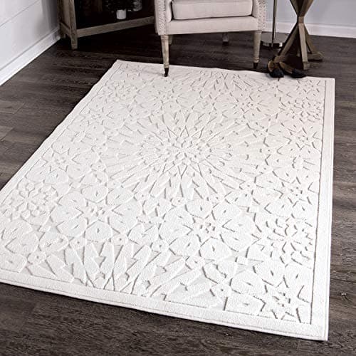 Orian Rugs Farmhouse Boucle Collection 409826 Indoor/Outdoor High-Low Tunisian Tile Area Rug, 5'2" x 7'6", Natural Ivory