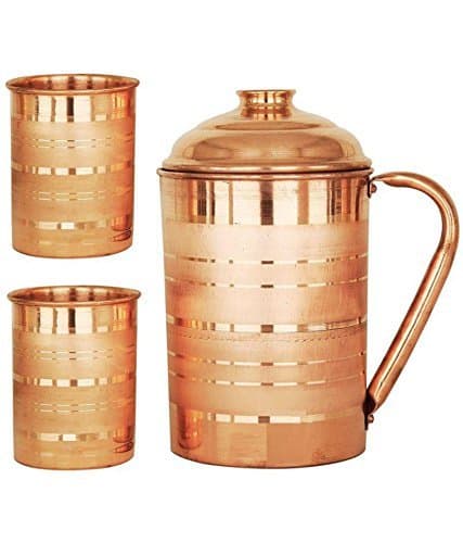 INDIAN CRAFTIO Copper Jug With Two Glass - 1 Piece, Brown, 1800 ml