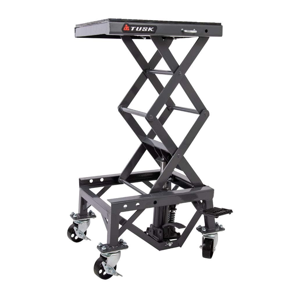 Tusk Scissor Lift Stand – Adjustable 13.75–34″ Heavy-Duty Motorcycle Lift Stand with Casters & Rubber Top Pad – Supports Up to 300 lb for Dirt Bike, ATV & UTV Maintenance