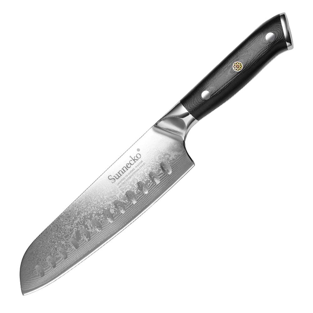 Sunnecko Steak Knife-5 inch Kitchen Knife-Japanese Damascus Steel VG10-Ergonomic G10 Handle-Elite Series (Santoku Knife-7'' C)