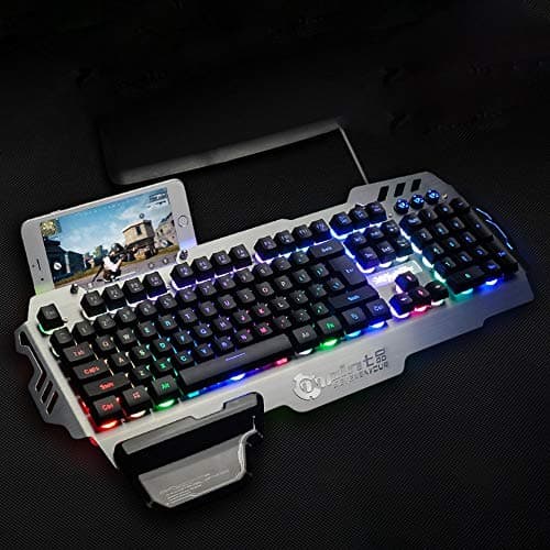 PK900 Membrane Gaming Keyboard, PK900 Membrane Gaming Keyboard Fine-Craft Aluminum Alloy Panel with RGB Backlight 104 Keys Keyboard with Phone Holder
