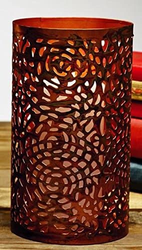 The Market Street Small Burnt Copper Finish Punched Tin Pillar and Votive Candle Holder