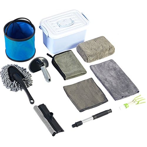 Car Cleaning Tools Kit,Car Wash/Tire Brush/Wash Mitt/Washing Sponge/Microfiber Cloths/Indoor Double Head Brush/Window…