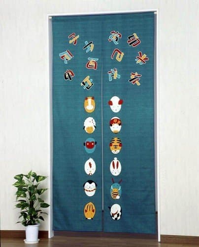 Made in Japan Long Type Cotton Fabric Noren Curtain Tapestry Twelve Horary Signs by Totas