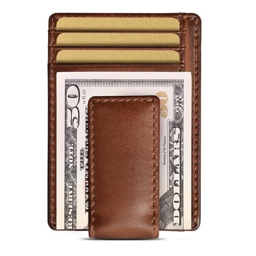 House of Jack Co. HOJ CARRYALL Mens Leather Money Clip Wallet-Strong Magnetic Front Pocket Wallet-Exterior ID Window