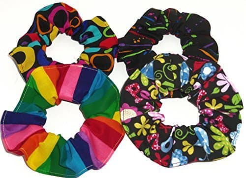 4 Neon Rainbow Floral Peace Signs Fabric Hair Scrunchies Scrunchie handmade by Scrunchies by Sherry