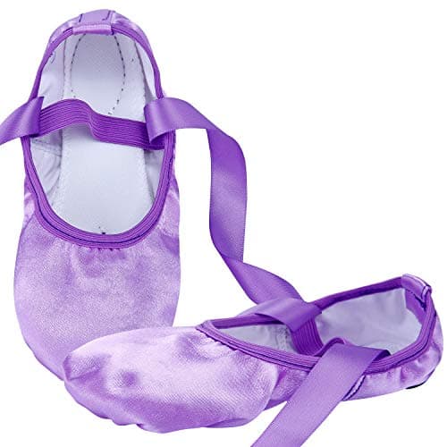 WENDYWUGirls Ballet Dance Shoes Purple Flat Slipper with Ribbon