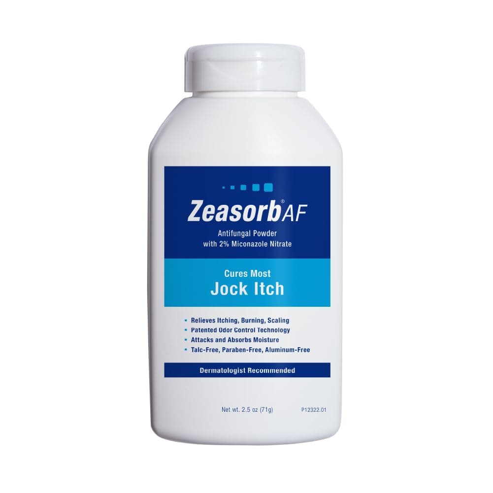 Zeasorb Super Absorbent Antifungal Treatment Powder for Jock Itch, Dermatologist Recommended, Attacks & Absorbs Moisture, Patented Odor Control Technology, with Bentonite Clay and Aloe, 2.5 oz bottle