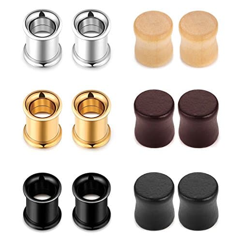 JewelrieShop Stainless Steel Double Flared Tunnels Wood Plug Ear Gauges Earrings Saddle Plugs and Tunnels for Ears (0g,00g,8mm,10mm,6 Pairs)