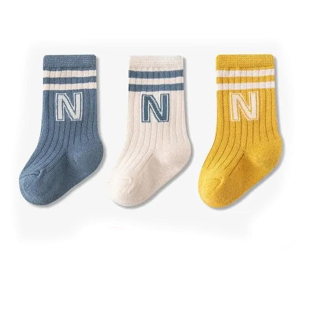 Generic3 Pairs Baby Cotton Letter Socks Long Knee High Socks for Toddler Baby Boys & Girls with Cute Stripes