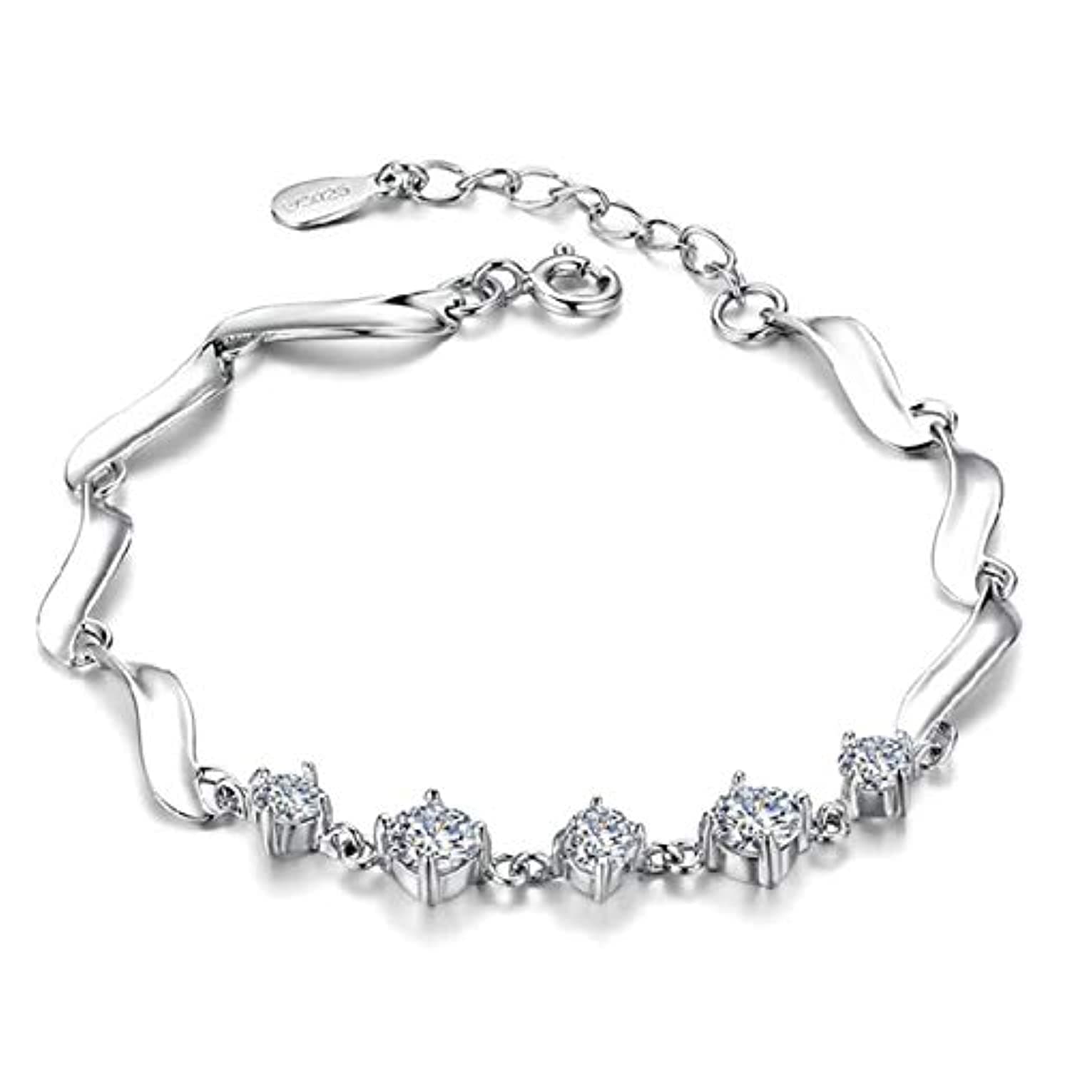 Shining Diva Fashion Stylish Crystal Platinum Silver Plated Charm Bracelet for Women (Silver) (10926b)