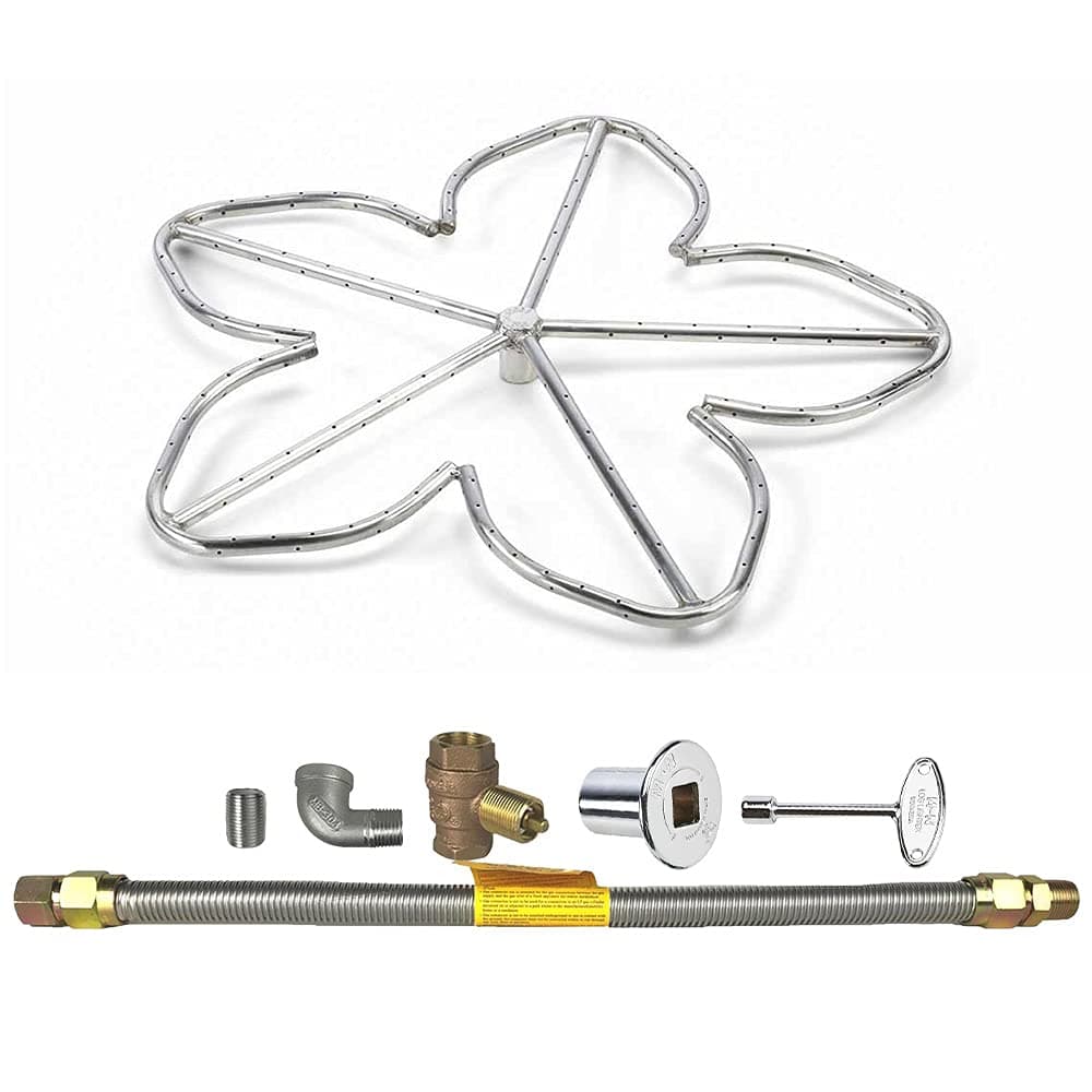 SpotixHPC Penta Match Lit Fire Pit Burner Kit (FPS-PENTA30KIT-NG-MSCB) with 30-Inch Stainless Steel Burner, Natural Gas, Polished Chrome, with Flange, Key, Valve, Flex Line and Fittings