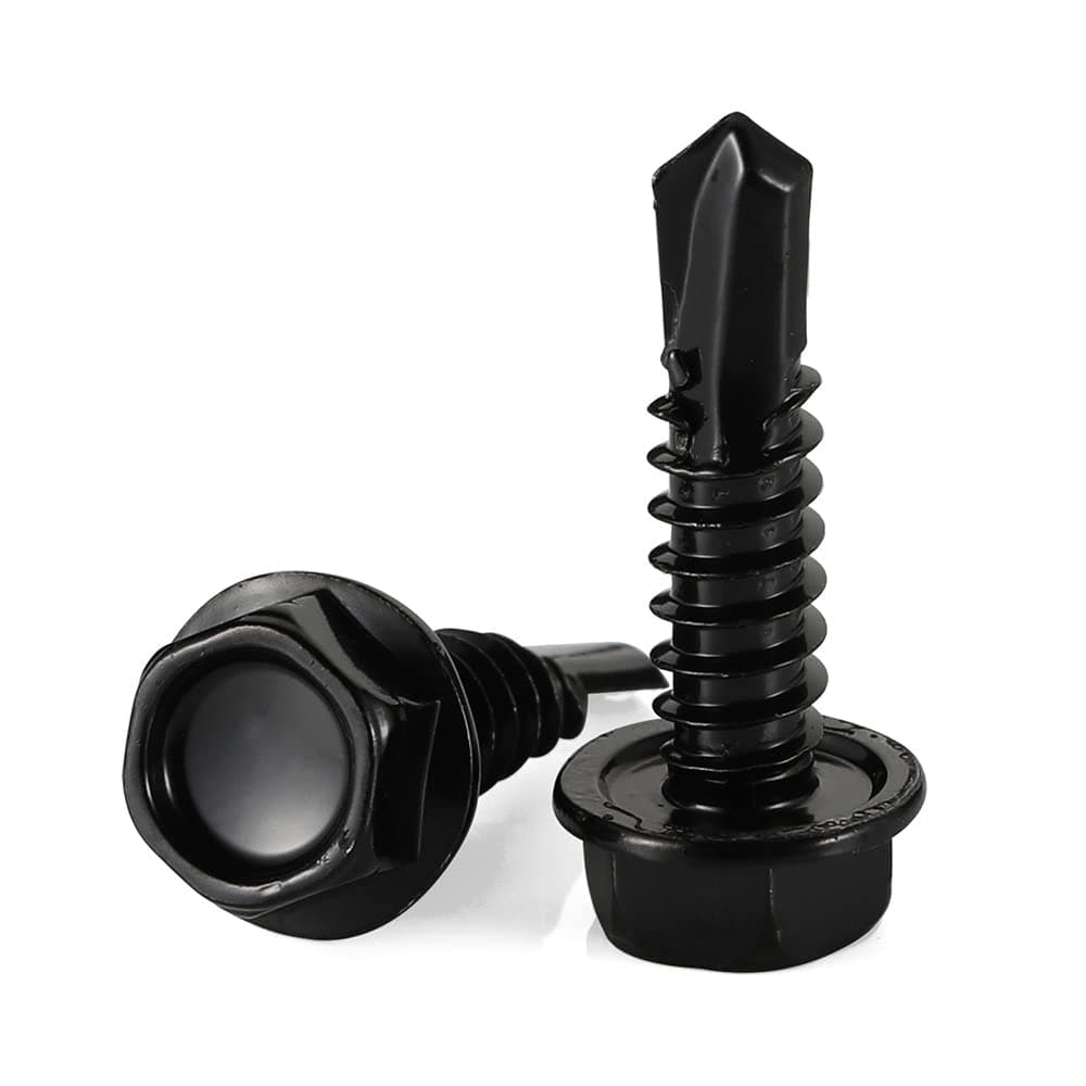 MewuDecor #14 x 1 (3/4" to 4" Available) Hex Washer Head Self Drilling Sheet Metal Screws with Drill Point, Stainless Steel 410, Black Oxide, 50 PCS