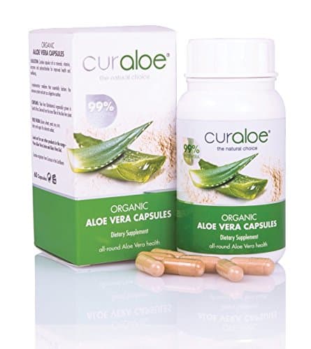 Aloe Vera Capsules - by Curaloe | 99% Pure Organic Aloe | Concentrated Dietary Supplement | Men and Women Nutrition | Easy Swallow Pill | Energy & Immune Boost | Natural Detox | Digestive Care