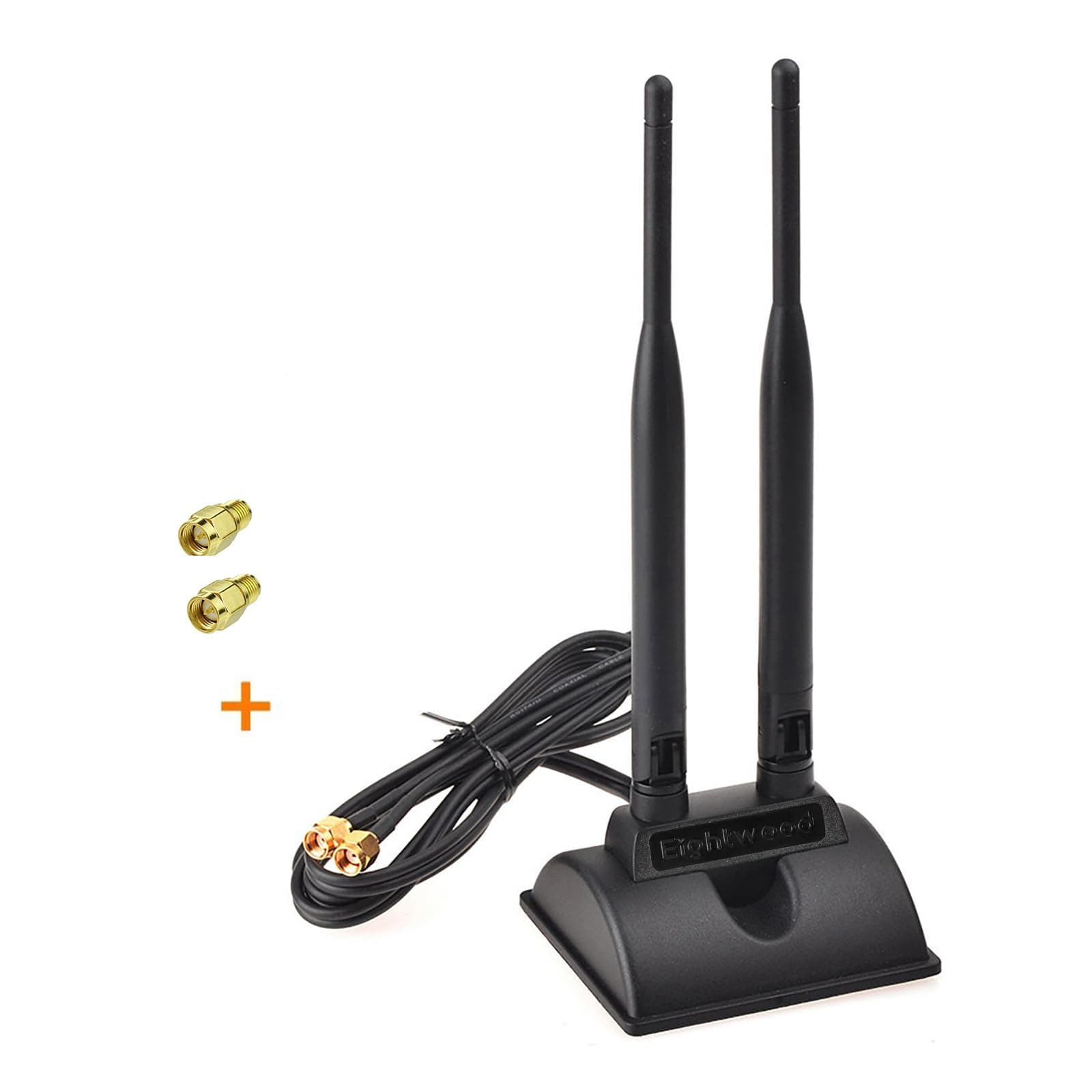 Eightwood 2.4GHz 5GHz Dual Band WiFi Antenna RP-SMA Male Connector with SMA Male Adapter (2-Pack) for PCI-E WiFi Network Card USB WiFi Adapter Wireless Router