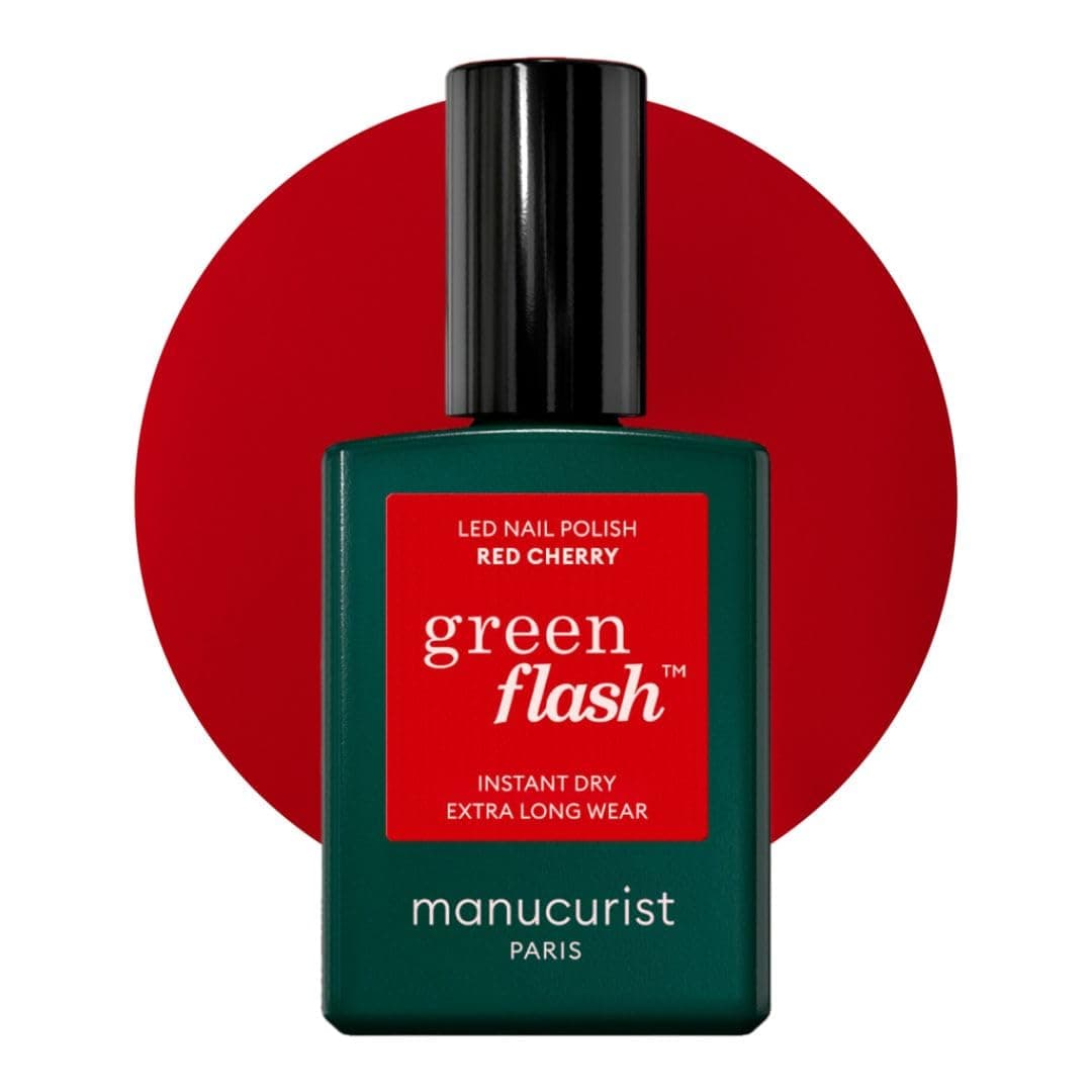 Manucurist Green Flash LED Classic Red Cherry Gel Nail Polish - Red Polish - Vegan, 12-Free - Strengthens and Protects - Nail Varnish - Made in France