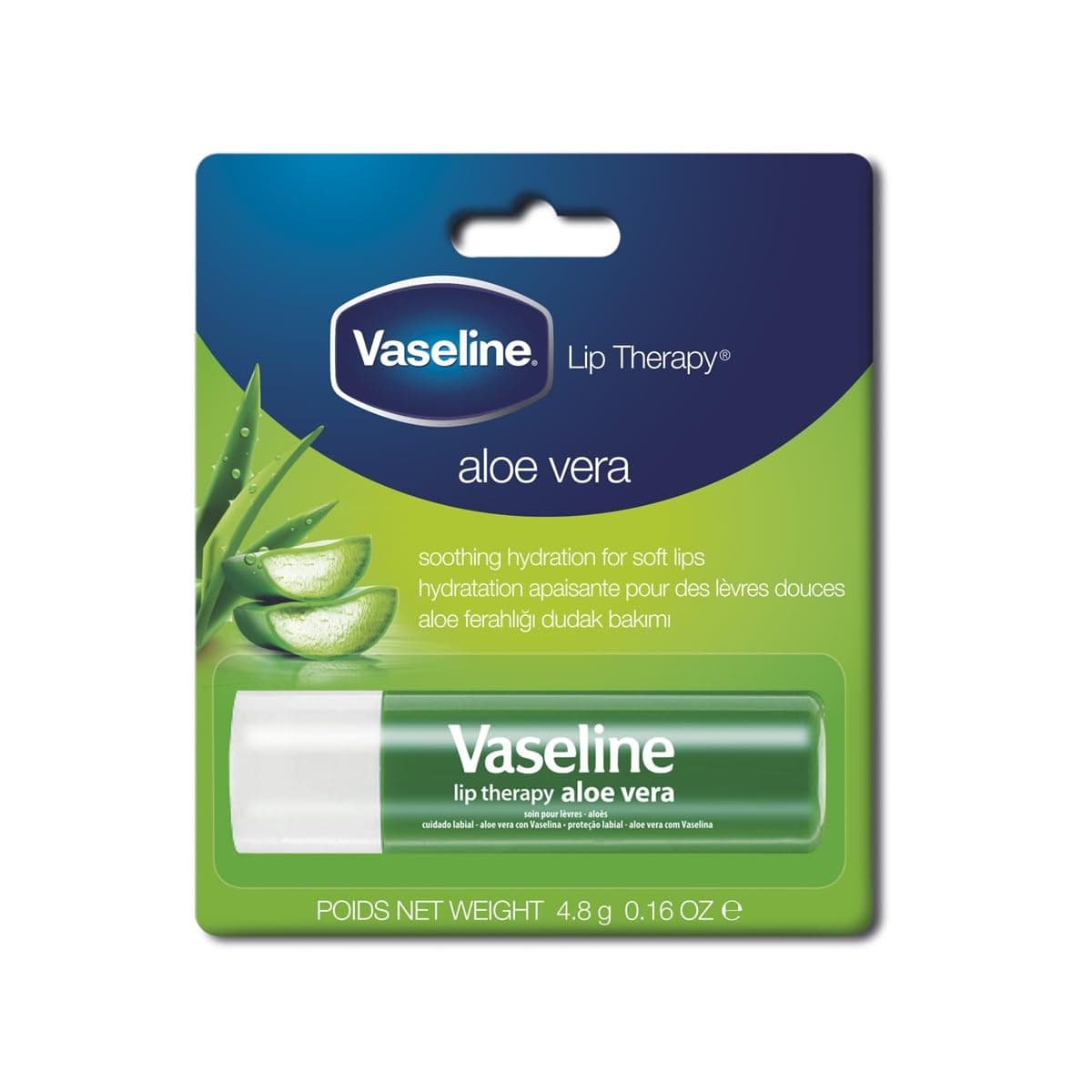 Vaseline Lip Therapy Aloe Vera Lip Balm With Pure Jelly & Rich Aloe Extracts For Shiny & Healthy Lips| Nourishes & Protects Lips| Non-greasy Lip Moisturizer for Naturally Tinted Lips| 4.8 gm