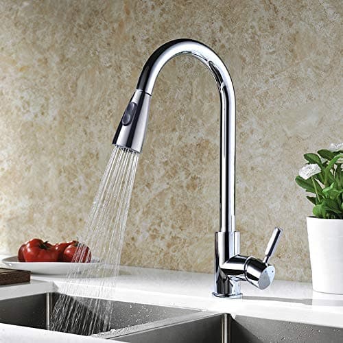 DELLE ROSA Chrome 304 Stainless Steel with Solid Brass Modern Commercial Single Handle Single Hole Pull Down Sprayer Kitchen Tap,Swivel Sprayer Mixer Tap Provided Delle Rosa (Chrome) (Chrome)