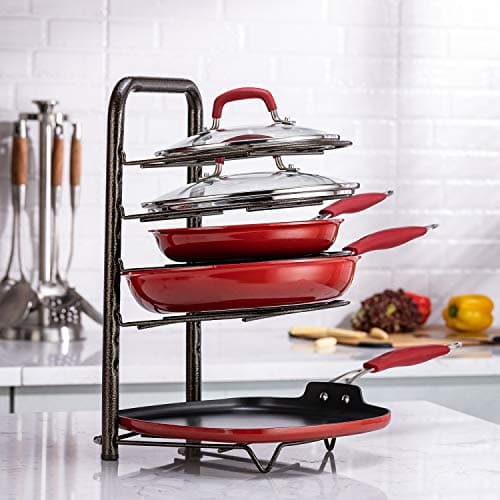 Pot Racks 8 Tiers Double Sided Kitchen Pantry Pan and Pot Lid Organizer Rack Holder for Kitchen Counter and Cabinet (brown)