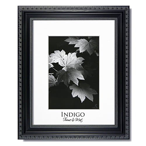 Heritage Black One 16x20 Ornate Picture Frames and Clear Glass with Single Bright White Mats for 11x14.