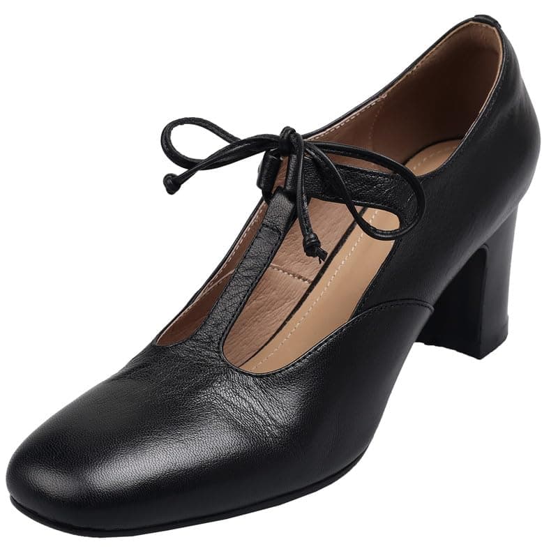 U-liteWomen's Pumps Mary Jane T-Strap Sheepskin High Heel Round Toe Vintage Wedding Office Dress Shoes