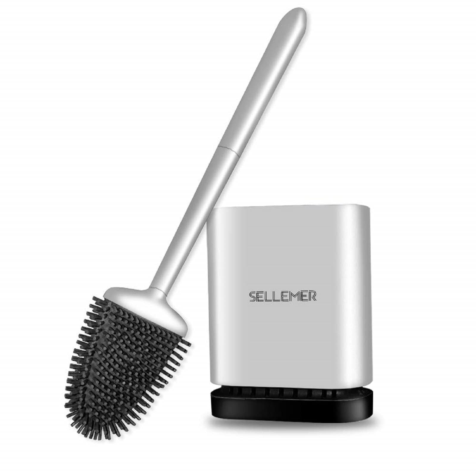 Sellemer Bathroom Toilet Brush and Holder Set, Toilet Bowl Cleaner Brush with Holder for Bathroom Storage and Organization, Carrying Solid Anti-Rust Handle Design