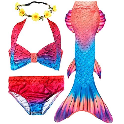 3 Pcs Girls Mermaid Swimsuits for Swimming Christmas Holiday Party Costume Princess Bathing Suit Bikini Tankini Set
