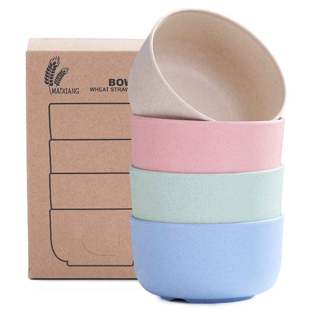 Wheat Straw Bowls 14oz Set of 4 - Unbreakable Cereal and Salad Bowl for Kids and Adults - Eco-Friendly Bowls for Snack, Soup and Dessert - Microwave & Dishwasher Safe