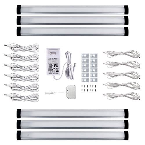LEDdrop Under Cabinet Light Kit, Dimmable, Touch Sensitive, Warm White Ultra Thin Under Counter Lighting with 6pcs Panel Lights, UL-Certified Power Supply Adapter, DC Connectors & Mounting Clips