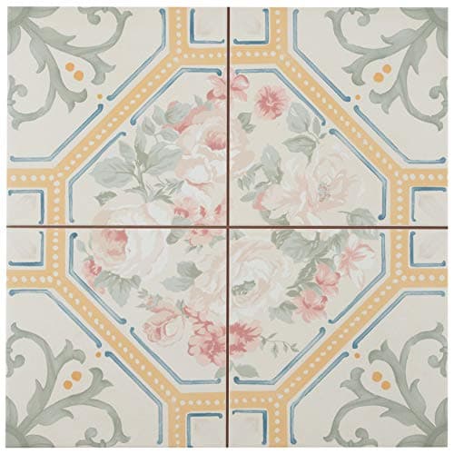 SomerTile FPEVLURE Victoriano Ceramic Floor and Wall, 13" x 13", Green/White/Yellow/Pink/Blue Tile