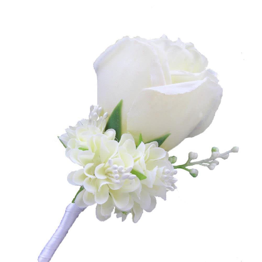 Boutonniere Buttonholes Groom Groomsman Best Man Rose Wedding Flowers Accessories Prom Suit Decoration Ivory