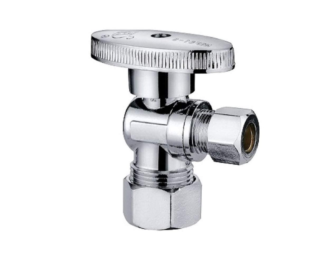 EZ-Fluid Fridge Icemaker Angle Stop 1/2-in Nominal Comp (5/8" OD Comp) x 1/4-in OD Comp 1/4-Turn Chrome Brass Angle Stop Valve Water Shut Off Ball Valve (1 Pack)