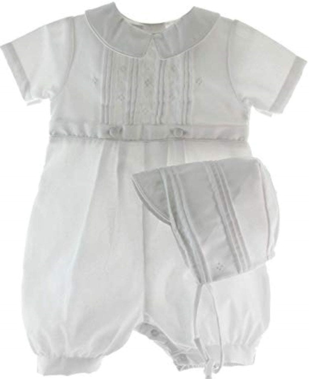 Baby Boys Rompers Pique Christening Baptism Knickers and Hat (18 Months) White