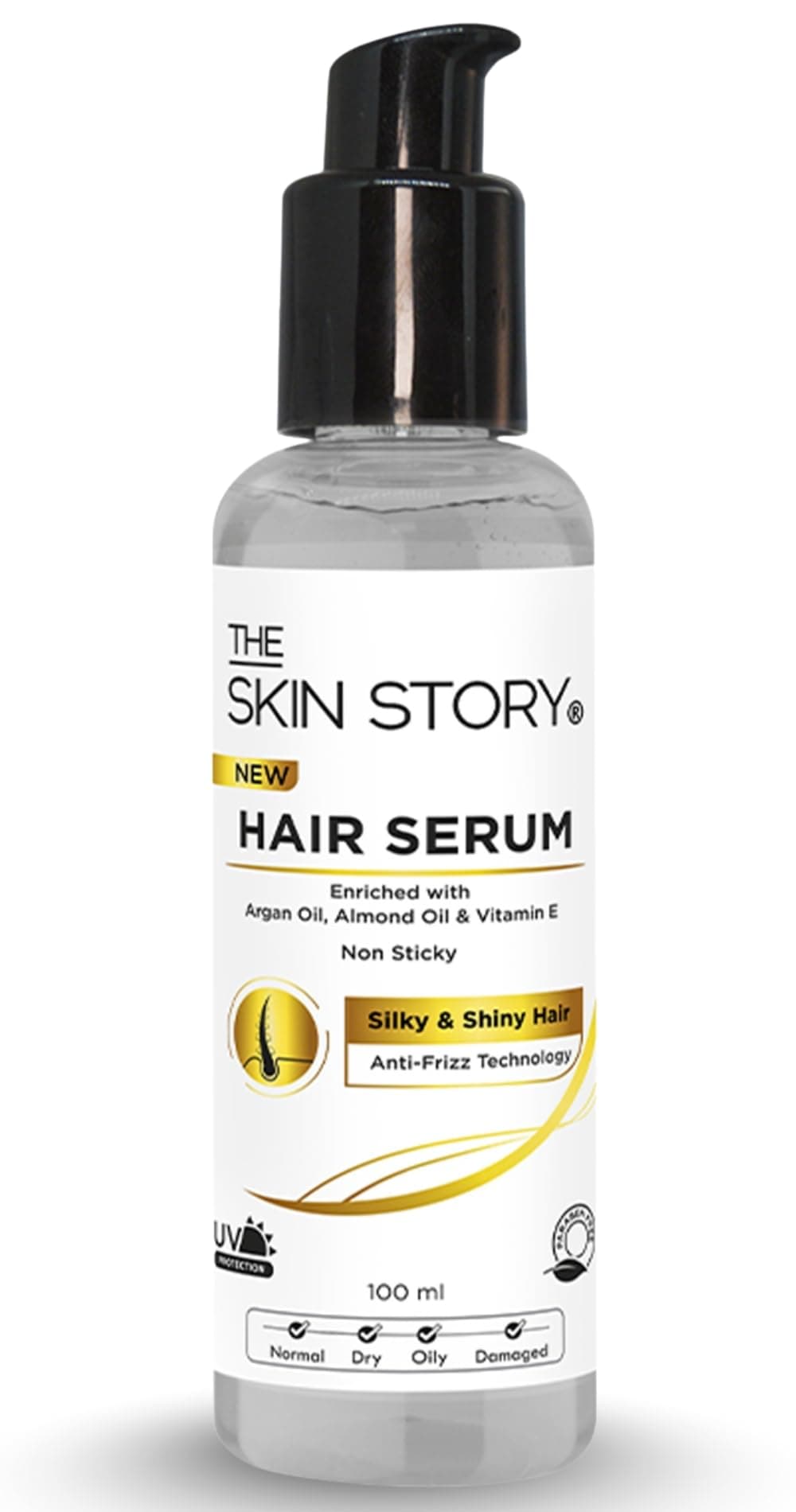 Anti-Frizz Hair Serum Non-Sticky Protection and Shine For Dry, Flyaway and Frizzy hair UV Protection with Argan Oil, Almond Oil & Vitamin E Controls Frizz Smoothes & Repairs Paraben Free 100ml