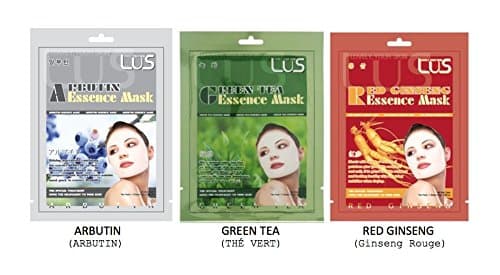LUS Face Sheet Masks - Variety sets - Korean cosmetics (Arbutin, Green Tea, red Ginseng, 24g)