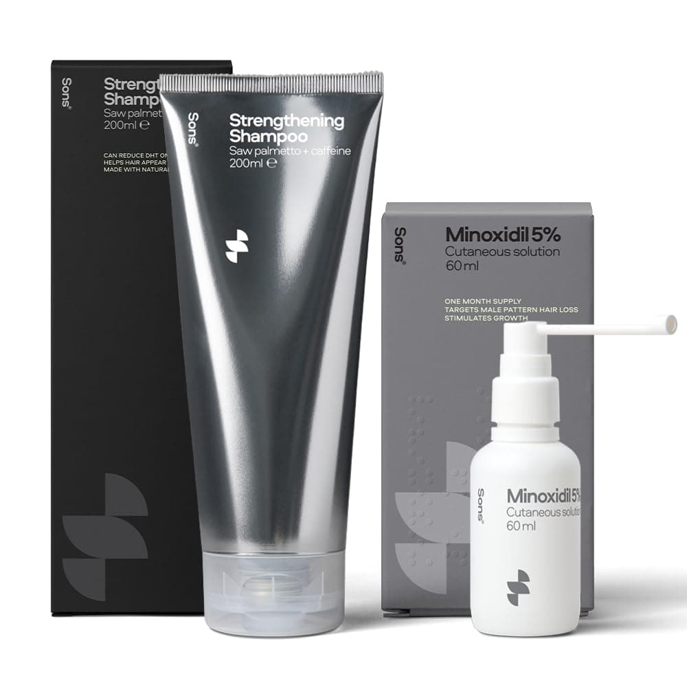 Minoxidil 5% Solution & Hair Growth Shampoo for Men. Hair Regrowth Treatment & DHT Blocker Citrus Head Wash with Caffeine. Hair Thickening & Anti-Dandruff Formula. 1 Month Supply. Made in Europe.