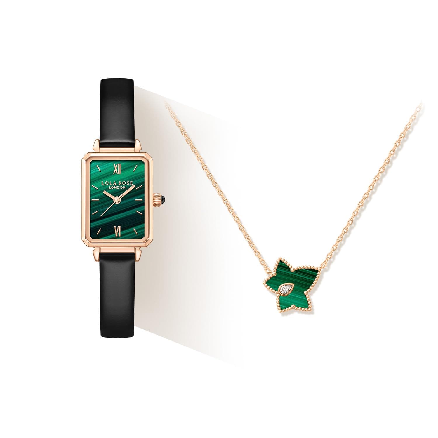 Dainty Women's Wrist Watch with Exquisite Malachite Bead Necklace