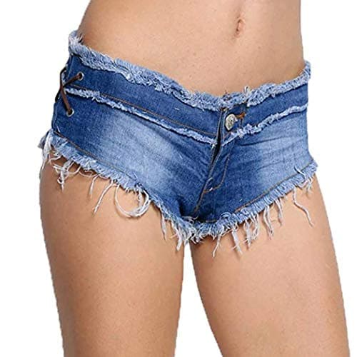 COSYOU Women's Low Rise Side Lace Up Mini Denim Shorts Clubwear (S, Light Blue)