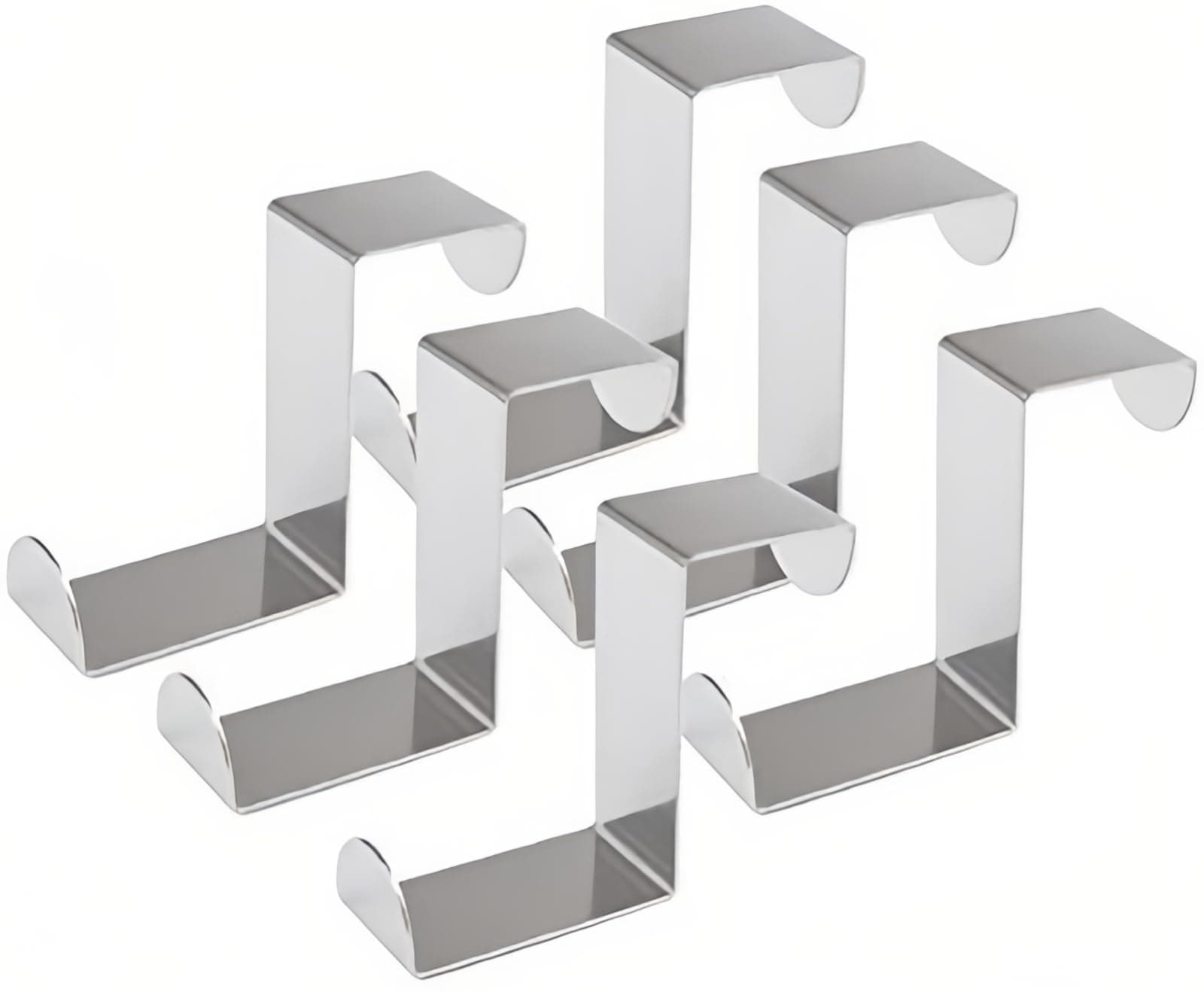 Stainless Steel Z-Shaped Hanging Hooks No Drill - Dual Head Fits 0.7" & 1.6" Door Widths, Reversible Single Hanger for Over The Door, Bathroom, Kitchen, Cupboard, Drawer - 6Pcs