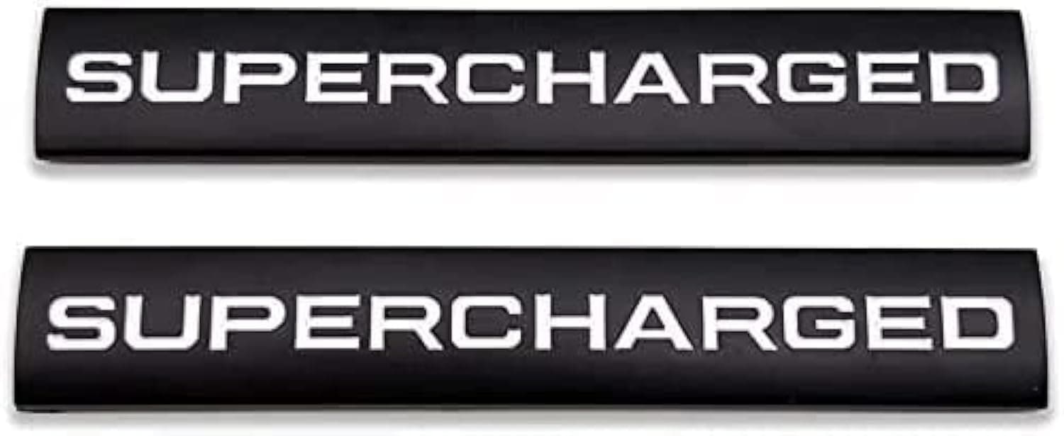 2Pcs Metal Supercharged Emblem 3D Car Logo Premium Auto Badge Rear Trunk Sticker Side Fender Decal (Black&White)