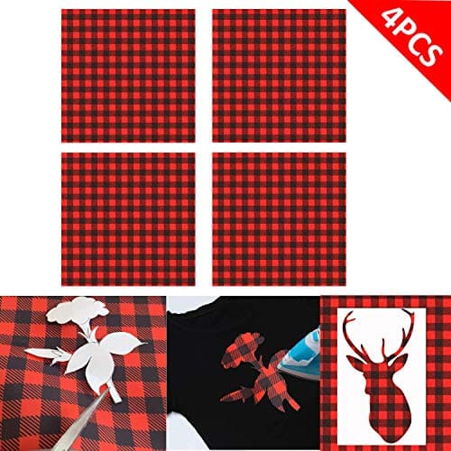 EBaokuup 4 Sheet Buffalo Plaid Heat Transfer Vinyl -12" x 12" Fabric Iron-on Buffalo Plaid Cloth Sheet, Self Adhesive Craft Printed Sheets Cloth for Shirt and DIY Craft