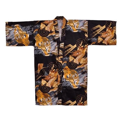 Japanese Men's Cotton 42"L Kimono Happi Coat Fortune Dragon & Tiger Design, Made in Japan