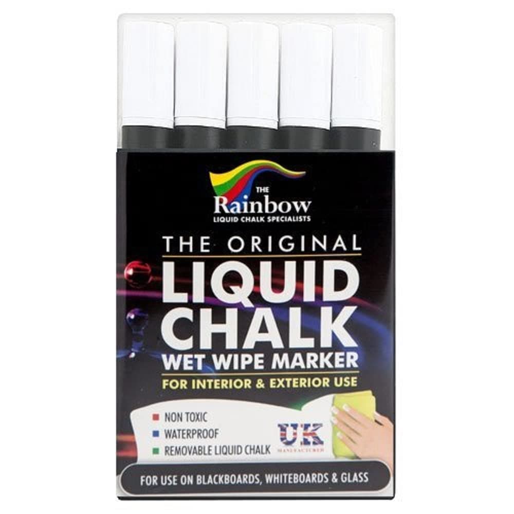 Liquid Chalk Marker Pens 5 Pack WHITE - 5mm Bullet Nib
