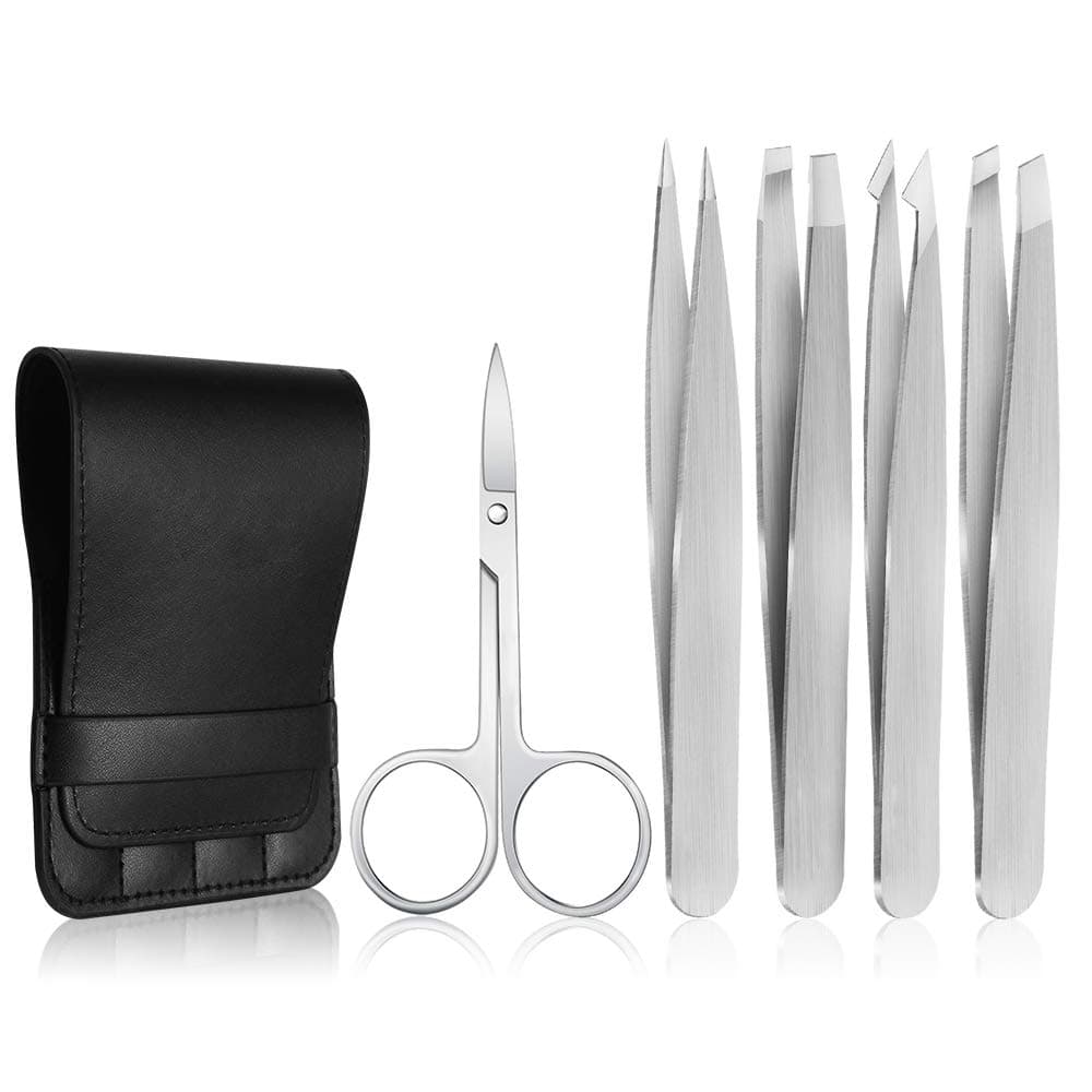 Precision Tweezers for Women Ingrown Hair, Professional Eyebrow Tweezers and Scissors, Good Tweezers for Plucking Splinter, Facial Hair Removal (Silver)