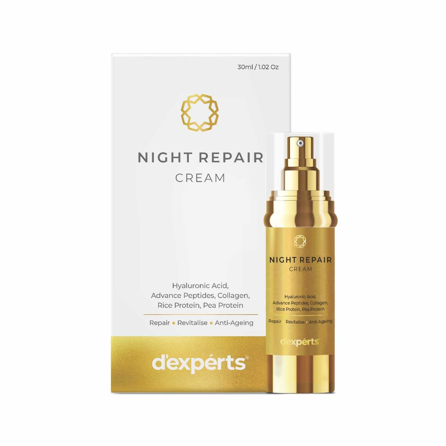 Brinton d’experts Night Repair Cream with Hyaluronic Acid, Advanced Peptide, Collagen, Rice & Pea Protein | Deep Nourishment & Skin Renewal | Suitable for All Skin Types | 30 ml