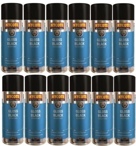 12x Hycote Gloss Black Spray Paint 400ml