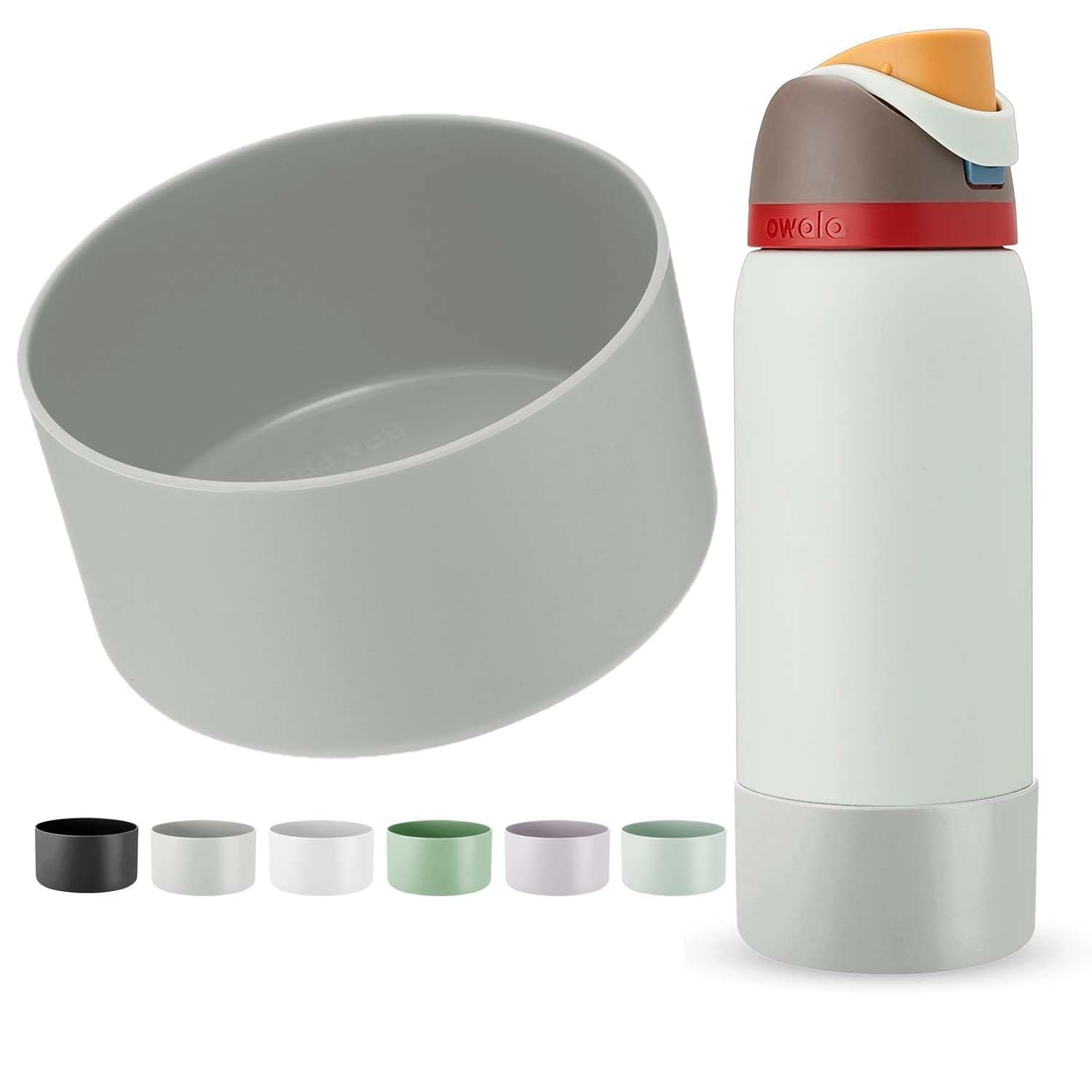 Silicone Boot for Owala Water Bottle 24 oz, Anti-Slip Protective Sleeve for FreeSip/Twist/Flip Water Bottles, BPA Free, Bottom Bumper Cover Protects water bottles from scratches (Grey, 24oz)