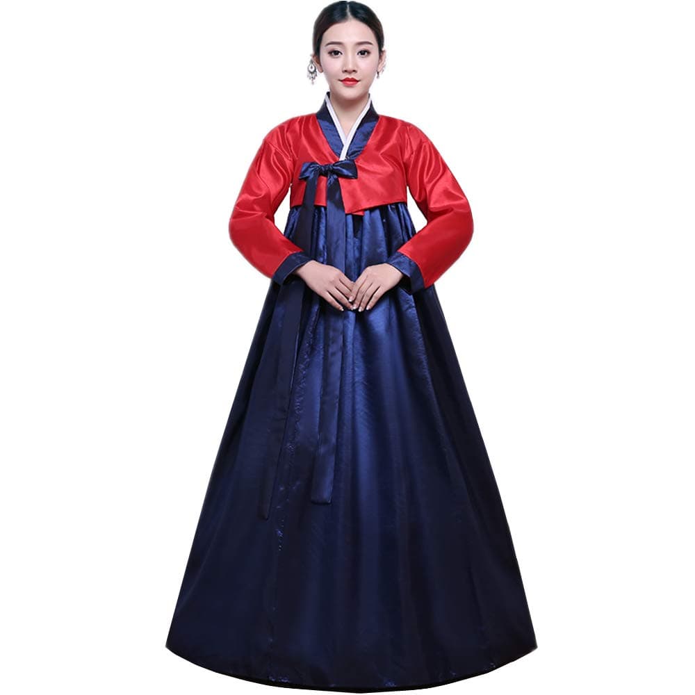 Korean Traditional Women's Hanbok Set Long Sleeve Colorful Dress Cosplay Costume