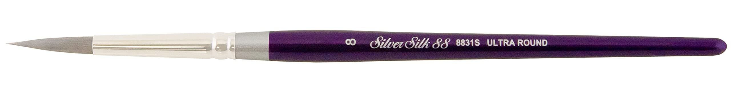 8831S Silver Silk Ultra-Round Brush for Watercolor, Gouache, and Acrylic Paint, Size 8, Short Handle